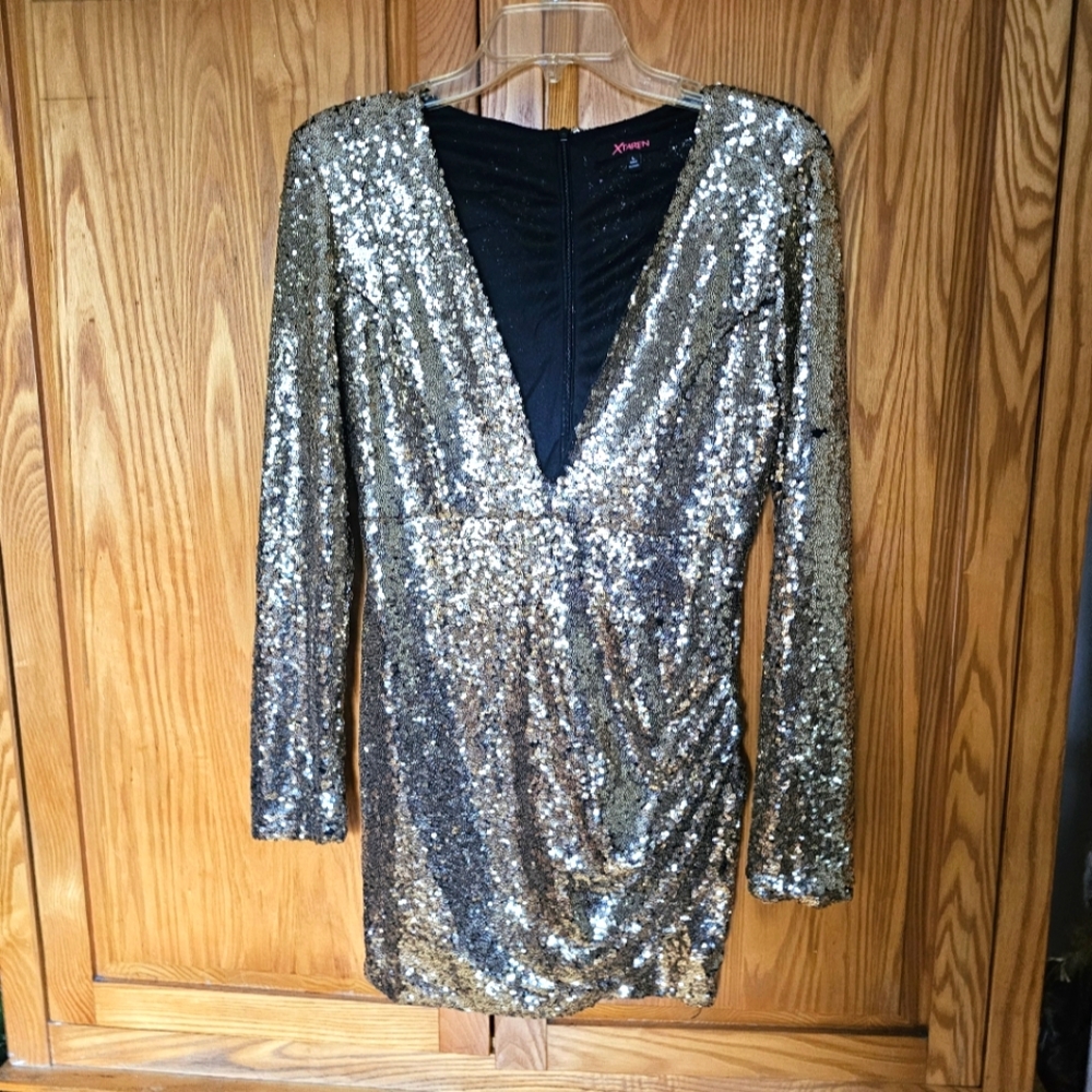 XTAREN Gold Mini Party Dress
